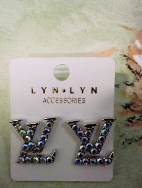 Crystal Initial Logo Stud Earrings - Iridescent